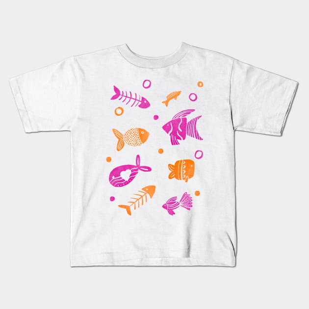 Orange and magenta tropical fishes Kids T-Shirt by Home Cyn Home 